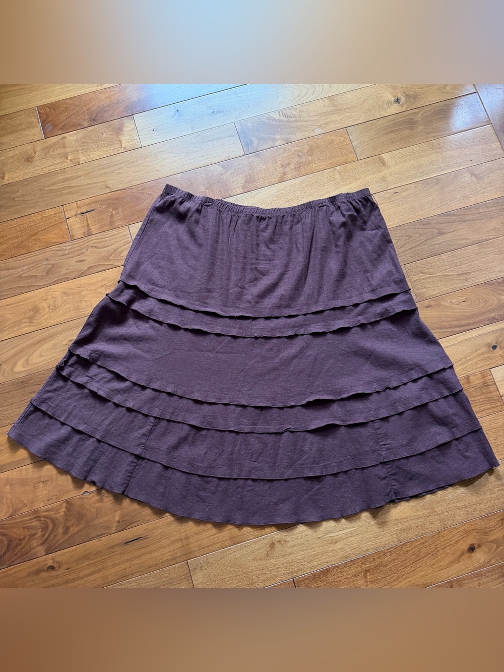Dressbarn Brown Tiered Skirt Plus Size 22 Linen Blend Flowy Boho Midi Skirt